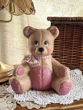 Vintage 1980s Nursery Decor Kemple Mold Ceramic Teddy Bear Bank